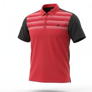 Adidas Mens Golf Polo Shirt Red Black Striped Performance Athletic 2XL